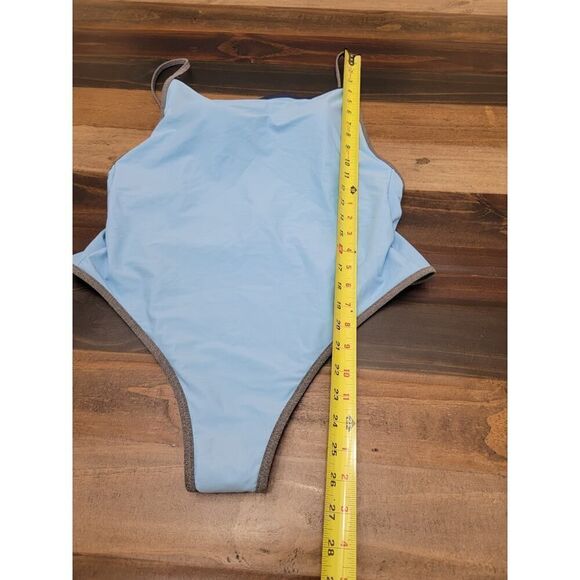 Aerie Apron One Piece Swimsuit Monokini Light Blue Low Back High Leg Size XL - Picture 8 of 9